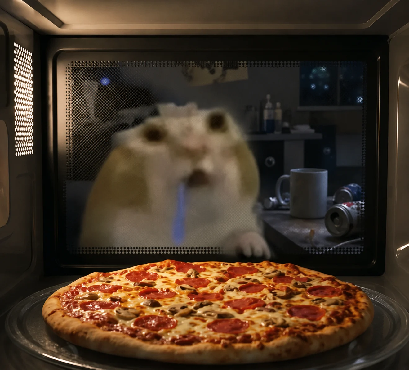 Microwave Cat behind the door